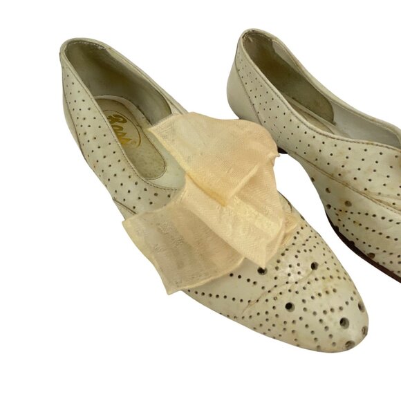 Bass 1930s style shoes 70s 80s vintage white leather perforated wingtip lace up - Picture 5 of 9